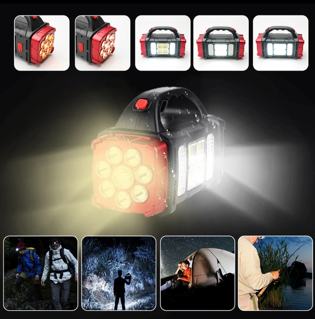 Ручной светодиодный фонарик на аккумуляторе с ручкой Hurry bolt HB-1678 38W Черный - Фото 4 Ручной светодиодный фонарик на аккумуляторе с ручкой Hurry bolt HB-1678 38W Черный - изображение 4