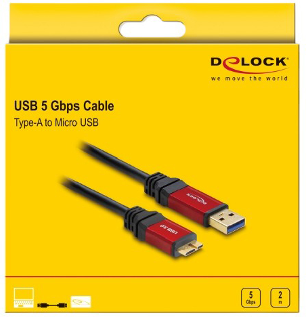 Кабель Delock USB 3.0 Type-A male to USB 3.0 Type Micro-B male 2m Premium Black/Red (4043619827619) - зображення 4