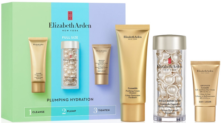 Zestaw do pielęgnacji twarzy Elizabeth Arden Plumping Hydration Krem oczyszczający 50 ml + Kapsułki z kwasem hialuronowym i ceramidem 60 szt + Krem na dzień z filtrem SPF 15 15 ml (85805260316) - obraz 1