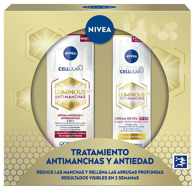 Zestaw do pielęgnacji twarzy Nivea Cellular Luminous 630 Krem na dzień z filtrem SPF 40 ml + Serum 30 ml (8412300050661) - obraz 1