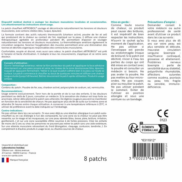 Патчі розігріваючі Ineldea Артробіол / ARTROBIOL PATCHS CHAUFFANTS - Зняття м'язового болю та напруги, 8 патчів (IN39) - изображение 2