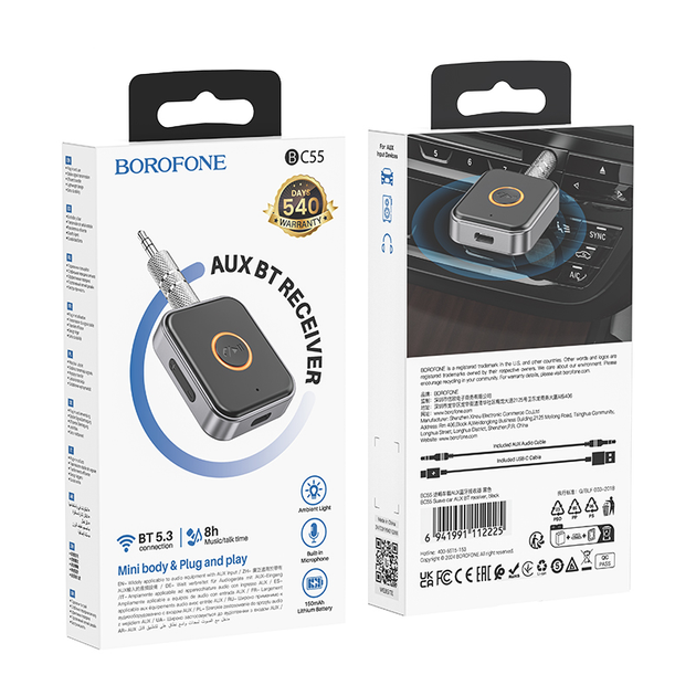 Bluetooth-ресивер BOROFONE BC55 Suave car AUX BT receiver Black (6941991112225) - изображение 2