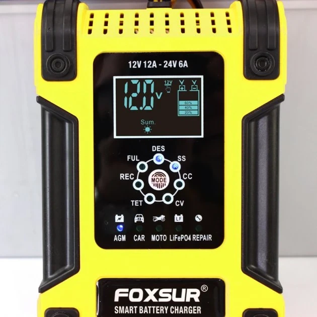 Импульсное зарядное устройство для аккумуляторов Foxsur 12V 12A / 24V 6A с функцией восстановления АКБ - изображение 4