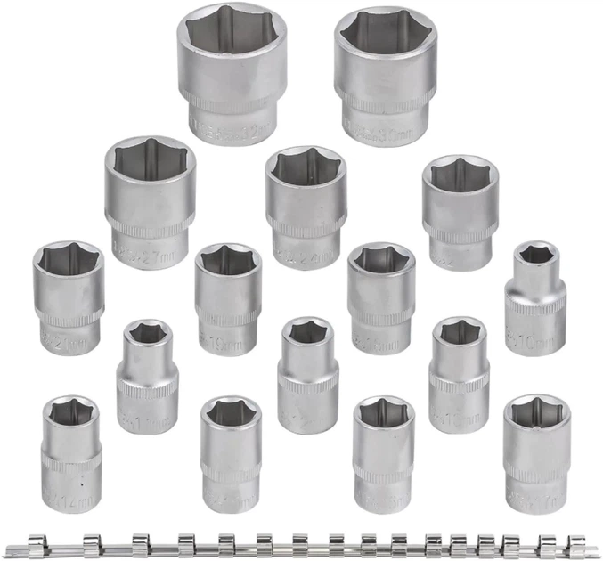 Набор головок Rock Force 1/2" 6-гранные 10-32 мм на планке 16 предметов (RF-4161-5) - изображение 3