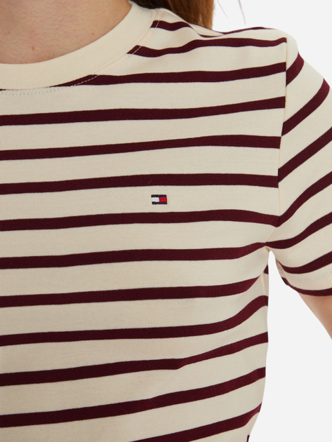 Koszulka damska bawełniana Tommy Hilfiger WW0WW40587-0AB L Beżowy/Bordowy (8720638386308) - obraz 5
