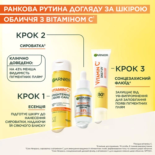 Эссенция Garnier с витамином С для выравнивания тона и сияния кожи лица 120 мл (3600542628440) - Фото 8 Эссенция Garnier с витамином С для выравнивания тона и сияния кожи лица 120 мл (3600542628440) - изображение 8