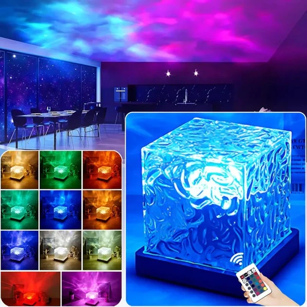 Настільний нічник проєктор КУБ з пультом Лампа RGB - зображення 3