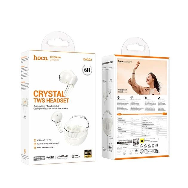 Наушники HOCO EW202 Magic true wireless BT headset, BT5.4, 35mAh, 350mAh, 6h, IPX4, Milky white - изображение 3
