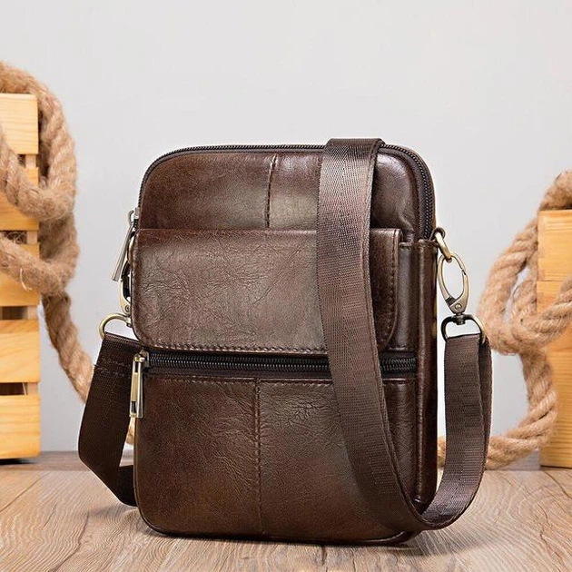 Сумка мужская планшет через плечо из натуральной кожи маленькая Vintage Коричневый 36854 - изображение 6
