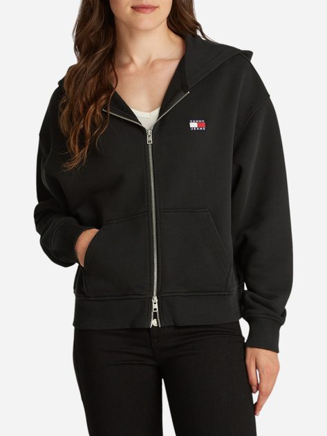 Толстовка на блискавці з капюшоном оверсайз жіноча Tommy Jeans DW0DW19412-BDS S Чорна (8720638460589) - зображення 1