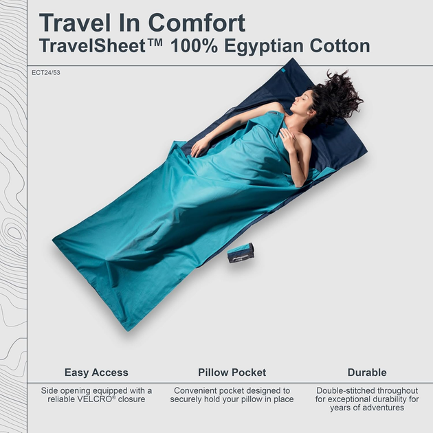 Спальний мішок Cocoon Travelsheet 220 x 90 см Laguna Blue (0799696101862) - зображення 3