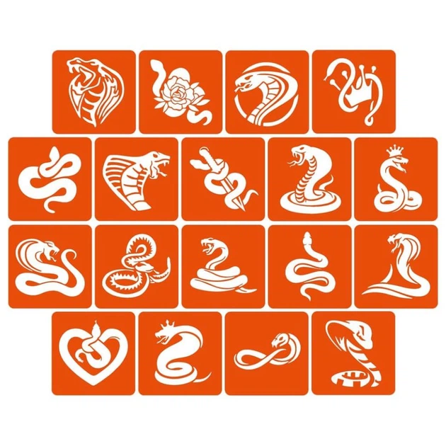 Набір трафаретів для біо-тату "Змії" snakes_5x5_18_1, 5х5 см 18 простих трафаретів - Фото 1 Набір трафаретів для біо-тату "Змії" snakes_5x5_18_1, 5х5 см 18 простих трафаретів - изображение 1
