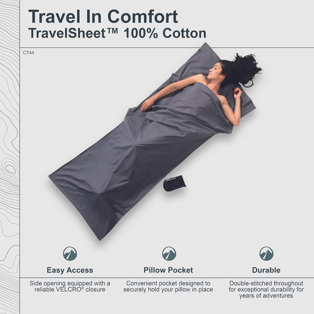 Спальний мішок Cocoon Travelsheet 220 x 90 см Elephant Grey (0799696101794) - зображення 3