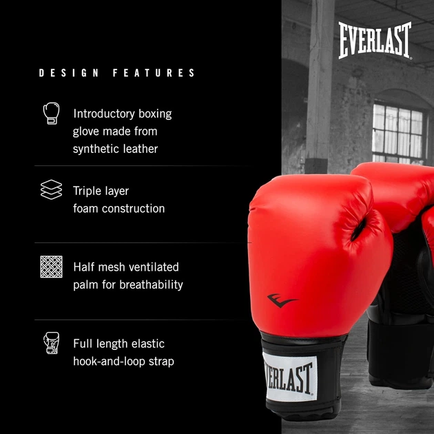 Боксерские перчатки Everlast PROSTYLE 2 BOXING GLOVE красный Уни 10 унций - изображение 3