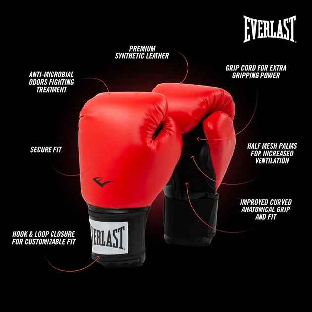Боксерские перчатки Everlast PROSTYLE 2 BOXING GLOVE красный Уни 10 унций - изображение 4