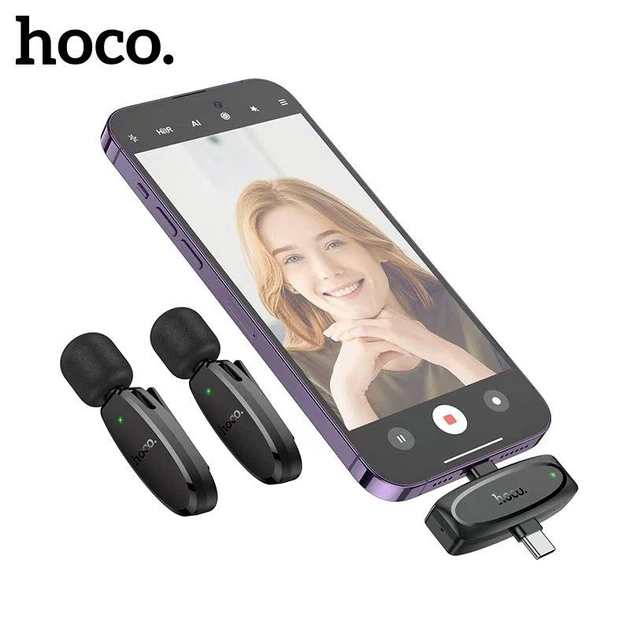 Беспроводной микрофон Hoco L15 петличка (2 микрофона, Lightning, Type-C, iOS, Android, стерео запись) - Черный - Фото 2 Беспроводной микрофон Hoco L15 петличка (2 микрофона, Lightning, Type-C, iOS, Android, стерео запись) - Черный - изображение 2