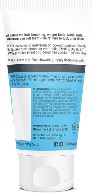 Гель дезодорант для інтимної гігієни для чоловіків Below the Belt Grooming Fresh & Dry Balls Cool Mint - изображение 2