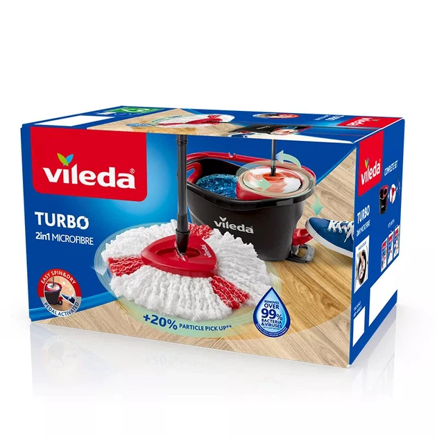 Набір для збирання Vileda TURBO 2in1 Microfibre 163422 (видаляє 99% бактерій, легкий віджимання, всі типи підлог) - Фото 10 Набір для збирання Vileda TURBO 2in1 Microfibre 163422 (видаляє 99% бактерій, легкий віджимання, всі типи підлог) - зображення 10