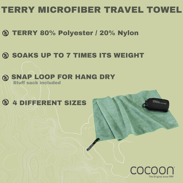 Рушник з мікрофібри Cocoon Terry швидковисихаючий 150 x 80 см XL Bamboo Green (0799696117597) - зображення 3