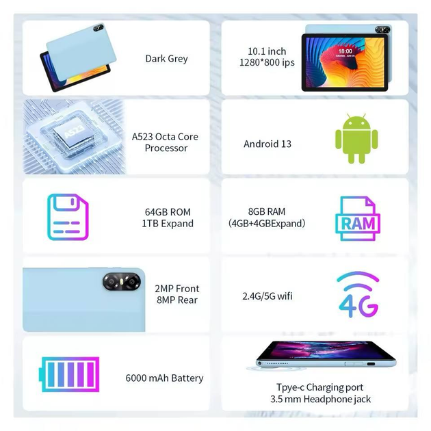 Планшет PRITOM 10 Plus 8(4+4)GB/64GB процесор 2.0GHz 6000 mAh - зображення 5