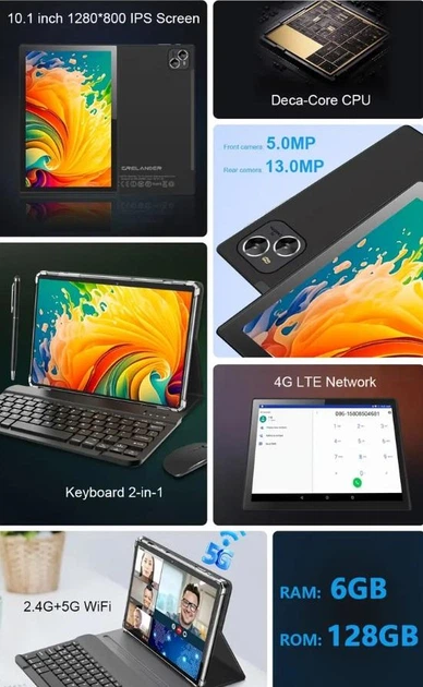 Планшет Crelander T30 Pro 6GB/128GB металевий корпус клавіатура та миша - изображение 6