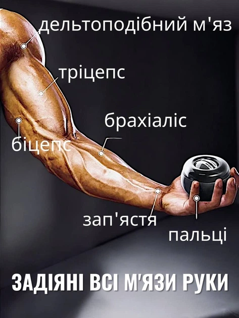 Кистевой гироскопический эспандер Gyro Ball, ручной тренажер для костей рук и запястья Черный - изображение 3