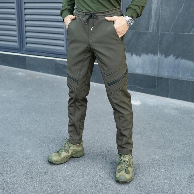 Костюм Pobedov Softshell Куртка с капюшоном + Брюки на резинке хаки с черным размер S - изображение 7
