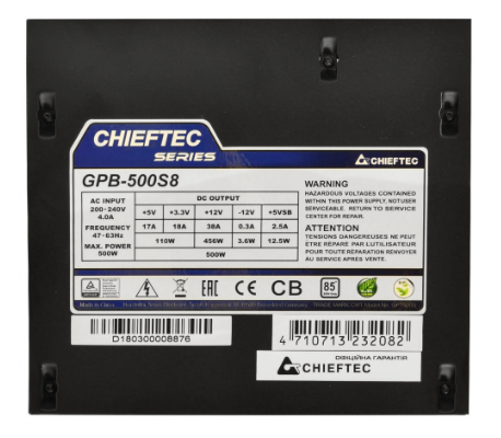 Блок живлення Chieftec iArena 500 W 85+ (GPB-500S8) bulk - изображение 5