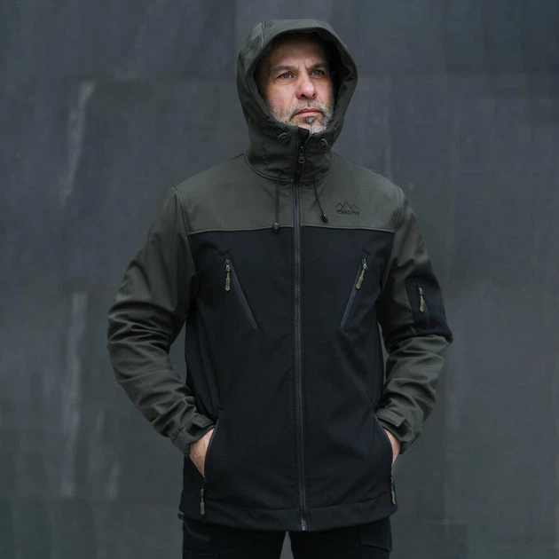 Костюм Pobedov Softshell Куртка с капюшоном + Брюки хаки с черным размер 3XL - изображение 2