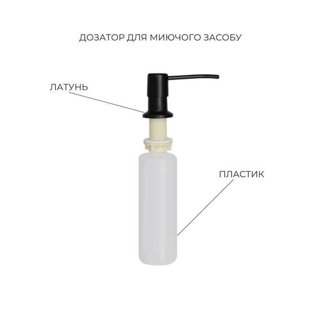 Кухонна мийка Lidz Handmade H5050B, 500х500 мм, PVD (графіт/чорний), нержавіюча сталь, інтегрована, 3.0/1.0 мм, з дозатором та кошиком - зображення 5