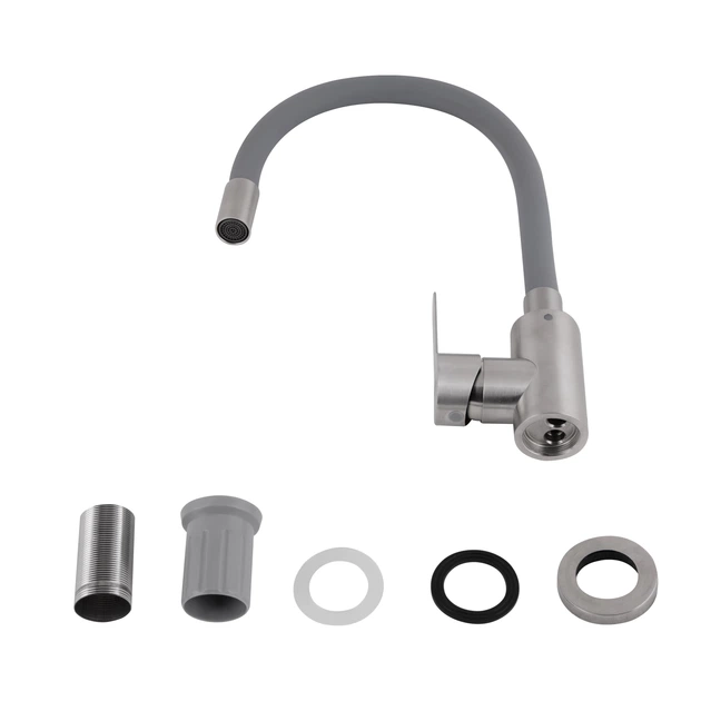 Змішувач для кухні з гнучким виливом Brinex Pure 015F3 Nickel/Grey BRIPUR015F3NKG - зображення 4