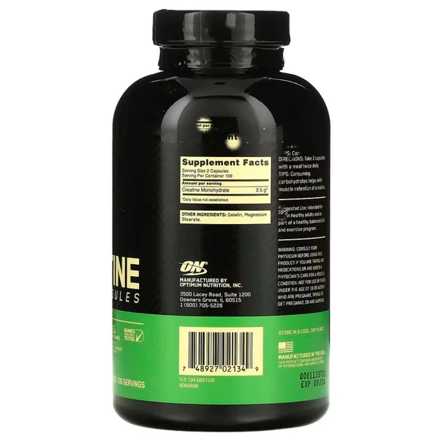 Креатин Optimum Nutrition Micronized Creatine Capsules 2.5 г 200 капсул - изображение 2