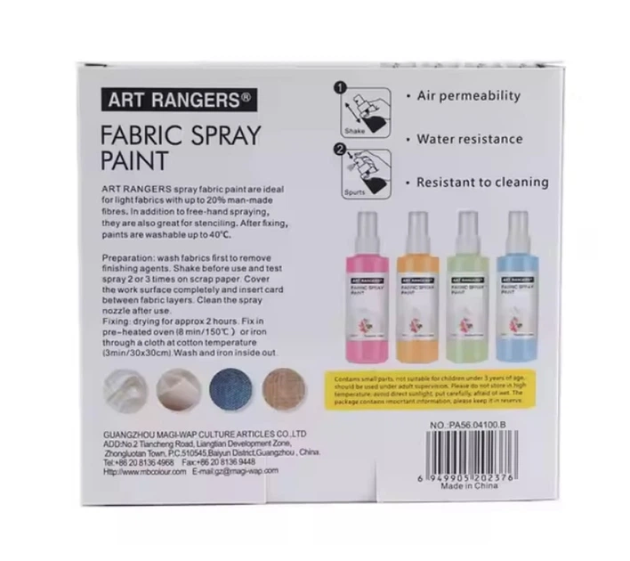 Фарба-спрей для тканин Art Rangers набір 4 кольори по 100 мл пастель PA5604100B - зображення 4