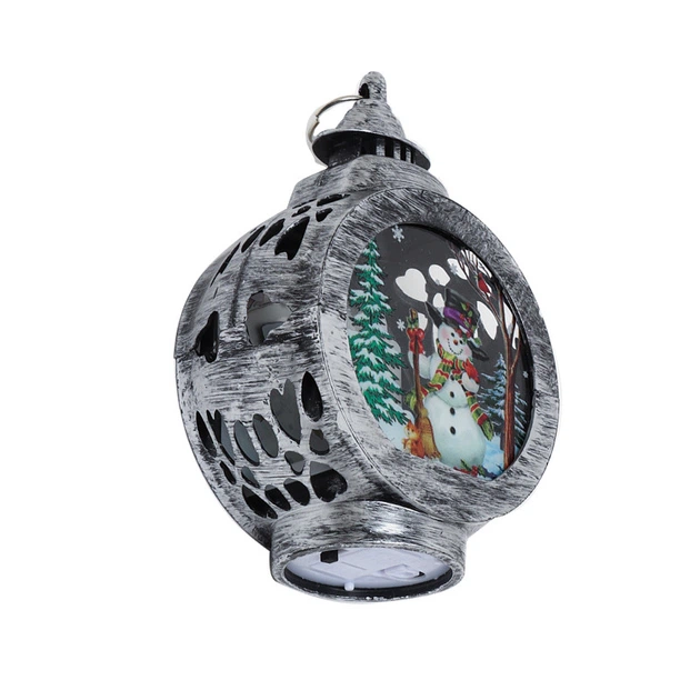 Декоративный фонарь новогодний Lesko 3265985 Silver Снеговик рождественские украшения для дома - изображение 3