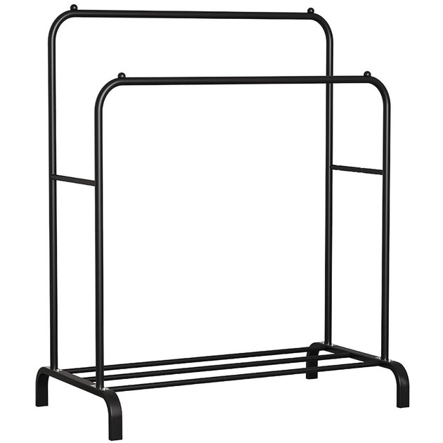 Подвійна стійка вішалка для одягу та взуття Loft Rack TW-608 сталева підлогова з полицею Black - зображення 3