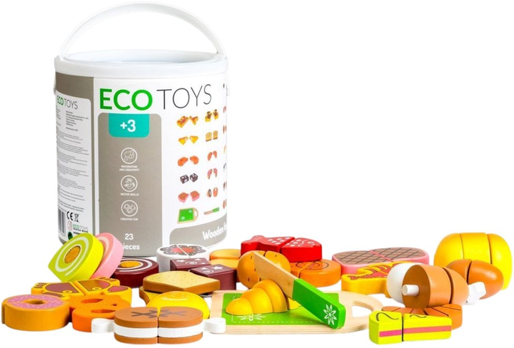 Zestaw do gry EcoToys Drewniane jedzenie do krojenia 23 sztuki TL87115 (5903089065593) - obraz 2