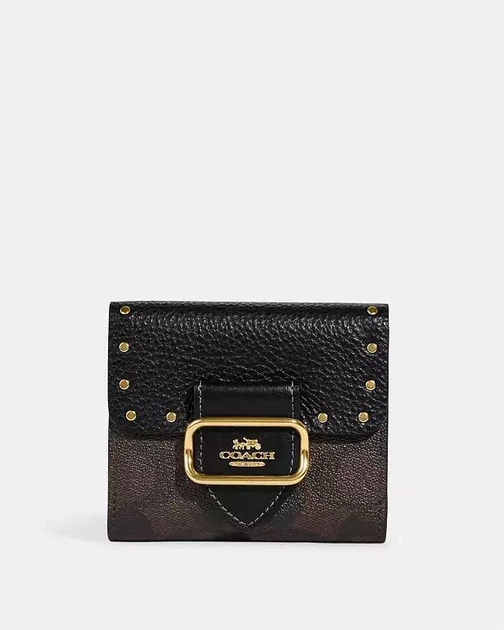Гаманець жіночий шкіряний Coach Small Morgan Wallet In Colorblock Signature Canvas With Rivets (CF471) - Фото 1 Гаманець жіночий шкіряний Coach Small Morgan Wallet In Colorblock Signature Canvas With Rivets (CF471) - изображение 1