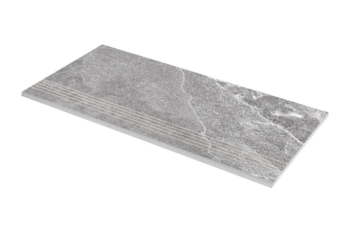 Ступенька из керамогранита Zeus Ceramica Kalakito Grey SZRXKA8BRNQ Эко 600х300х9,2 мм серая, под камень, матовая, с противоскользящими прорезями - изображение 2