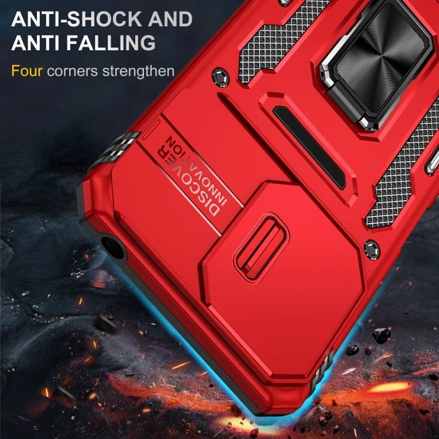Ударопрочный чехол Camshield Army Ring для Xiaomi Redmi 13C / Poco C65 Красный / Red Без бренда - изображение 2