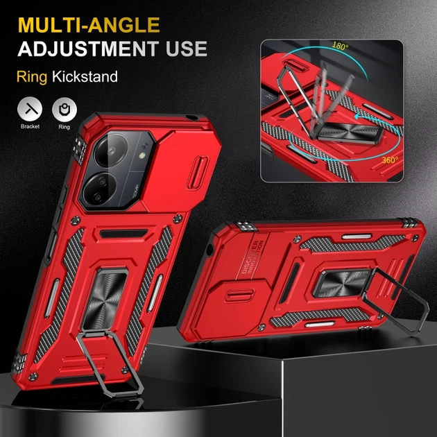 Ударопрочный чехол Camshield Army Ring для Xiaomi Redmi 13C / Poco C65 Красный / Red Без бренда - изображение 4