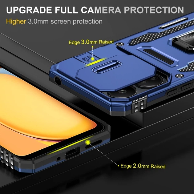 Ударопрочный чехол Camshield Army Ring для Xiaomi Redmi 13C / Poco C65 Синий / Navy Без бренда - изображение 3