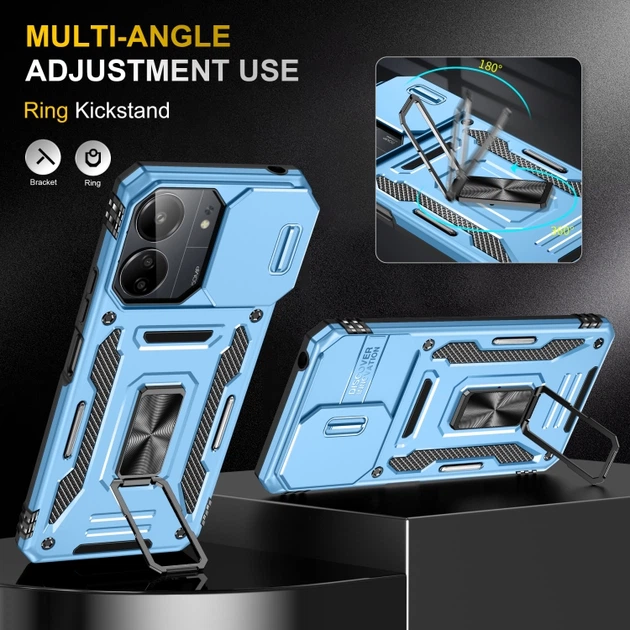 Ударопрочный чехол Camshield Army Ring для Xiaomi Redmi 13C / Poco C65 Голубой / Light Blue Без бренда - изображение 5