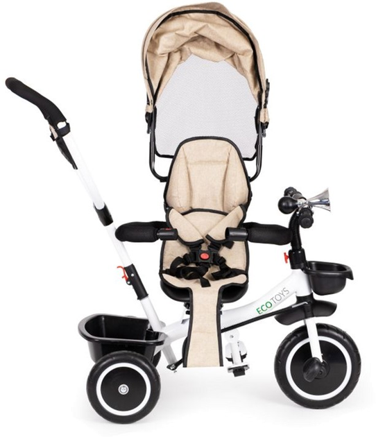 Rowerek trójkołowy EcoToys spacerówka wózek YM-BT-2 Beige (5903769975549) - obraz 3