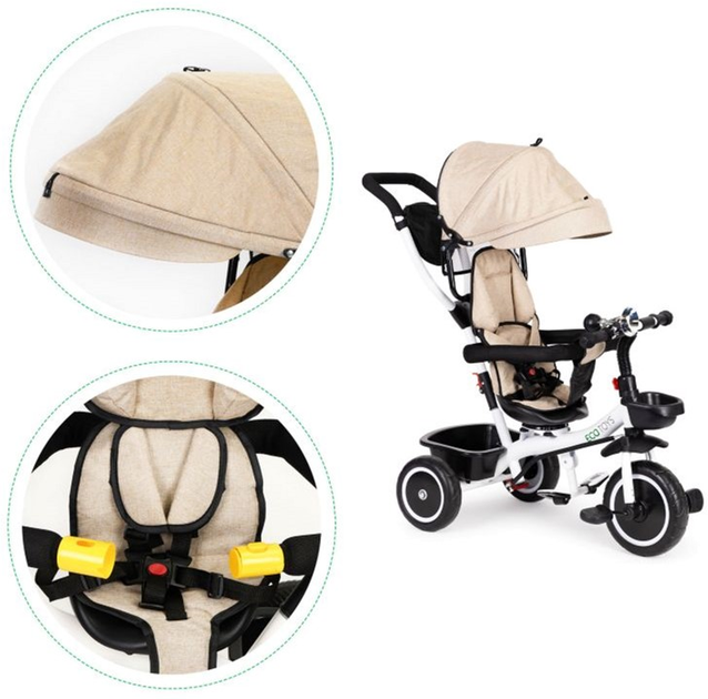 Rowerek trójkołowy EcoToys spacerówka wózek YM-BT-2 Beige (5903769975549) - obraz 5