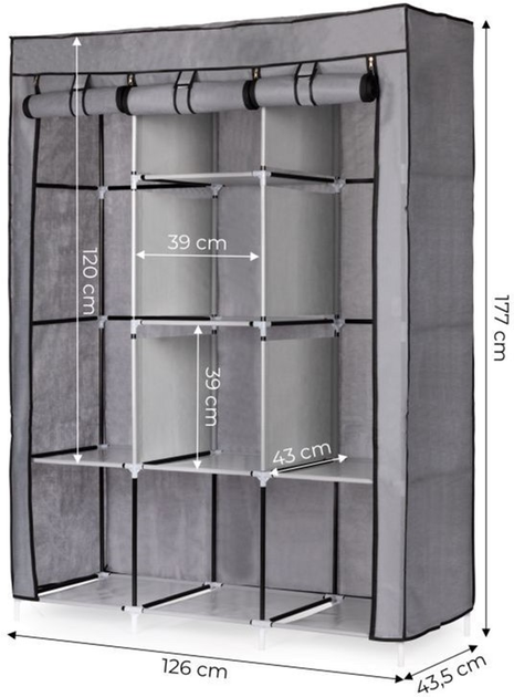 Szafa tekstylna na ubrania ModernHome by Multistore 126 x 43.5 x 177 cm (5903769979233) - obraz 7