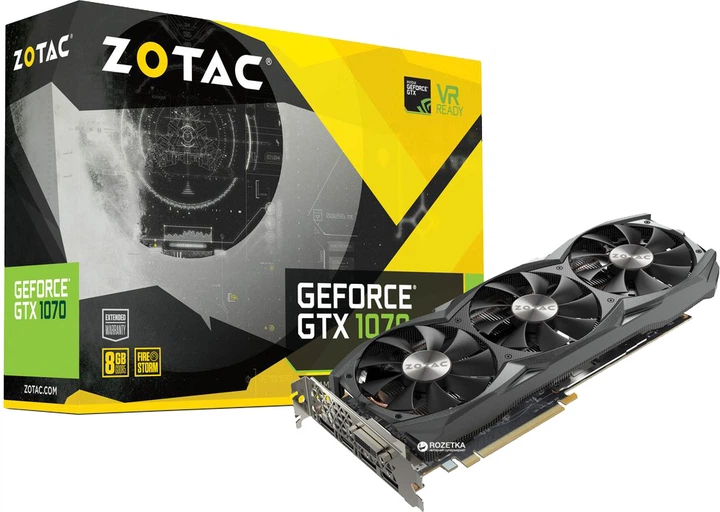 Видеокарта Zotac PCI-Ex GeForce GTX 1070 8GB GDDR5 (256bit) (1506