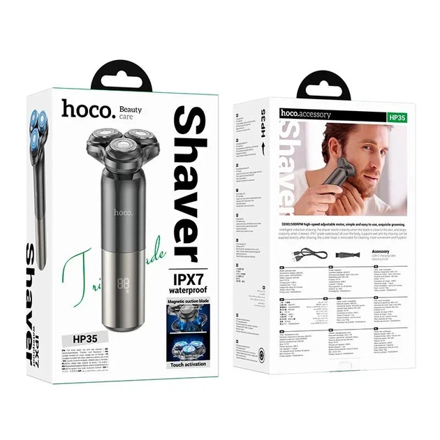 Мужская электробритва для бороды HOCO HP35 Induction 3-blade electric shaver 600mAh IPX7 Black - Фото 5 Мужская электробритва для бороды HOCO HP35 Induction 3-blade electric shaver 600mAh IPX7 Black - изображение 5