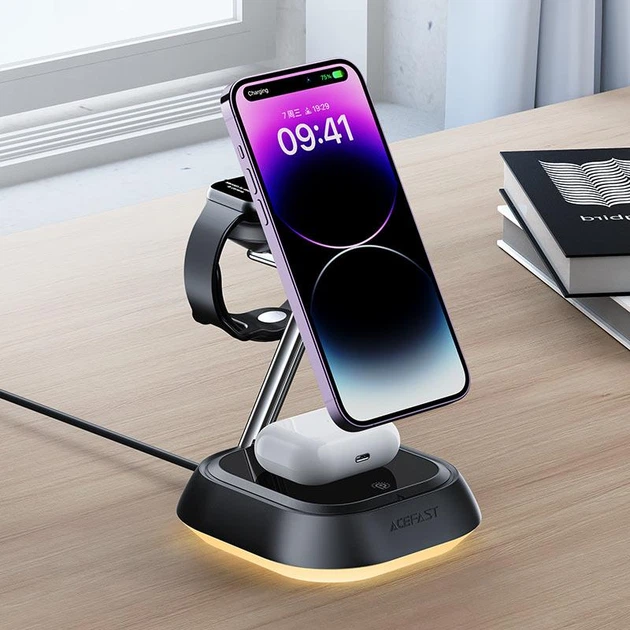 Зарядка беспроводная складная Qi2 3in1 ACEFAST E16 |20.5W Watch/Airpods/Phone| Док станция Black - изображение 3