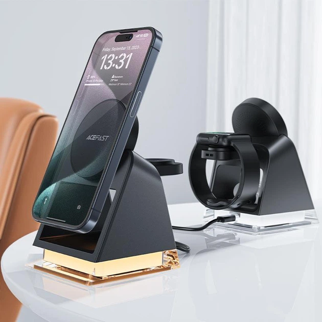 Зарядка беспроводная складная Qi 3in1 ACEFAST E17 |15W Watch/Airpods/Phone| Док станция Black - изображение 3