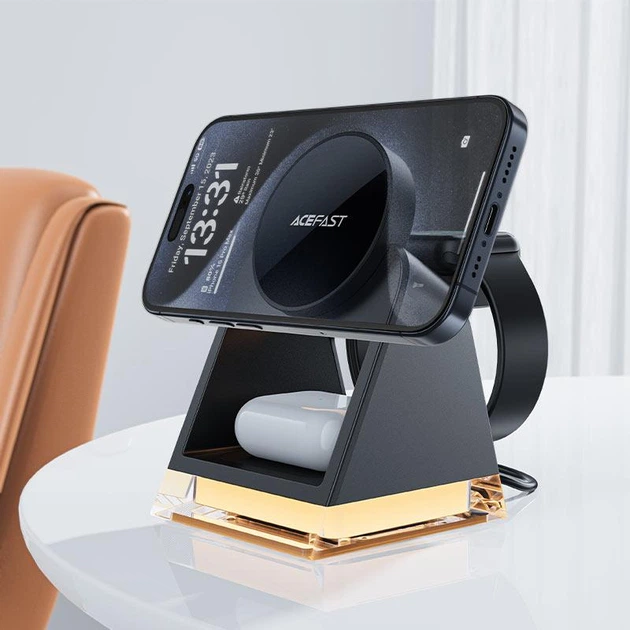 Зарядка беспроводная складная Qi 3in1 ACEFAST E17 |15W Watch/Airpods/Phone| Док станция Black - изображение 4